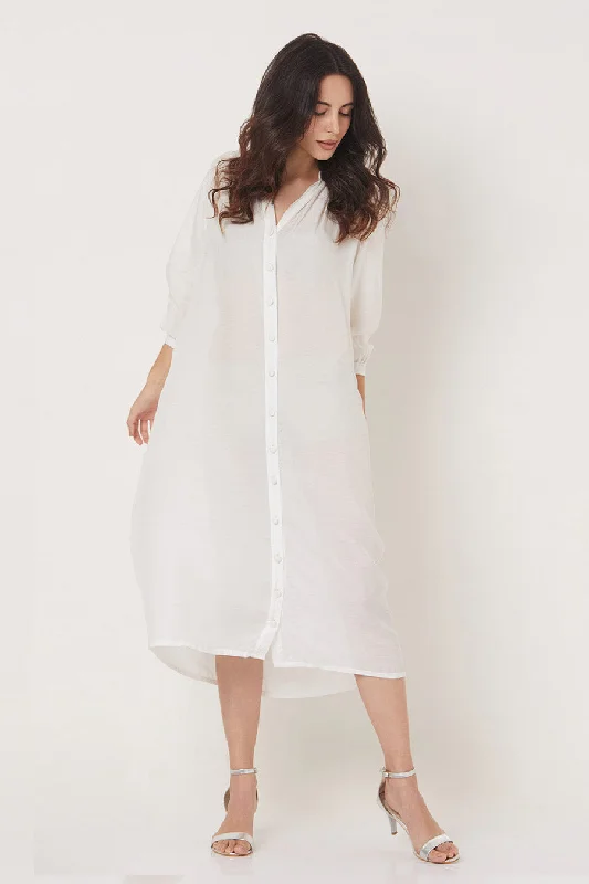 Casual Attire For Women Save on Classic Elegant Styles Olive - Off-White Loose Fit Shirt Dress