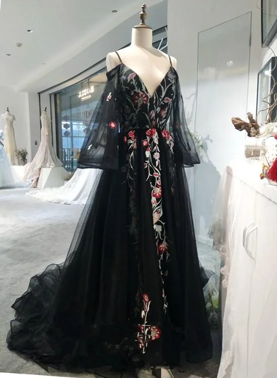 Women's Effortless Casual Outfit Classic Charm Black Long Sleeves Floor Length Formal Dress, Charming Party Dress Prom Dress   cg18864