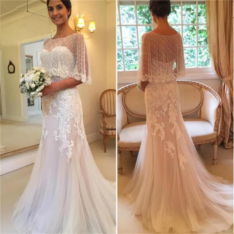 Women's Everyday Garments Vibrant Prints Unique Design Sweetheart Mermaid Applique Tulle Sexy Sweep-Train  Wedding Dresses,  WD0336