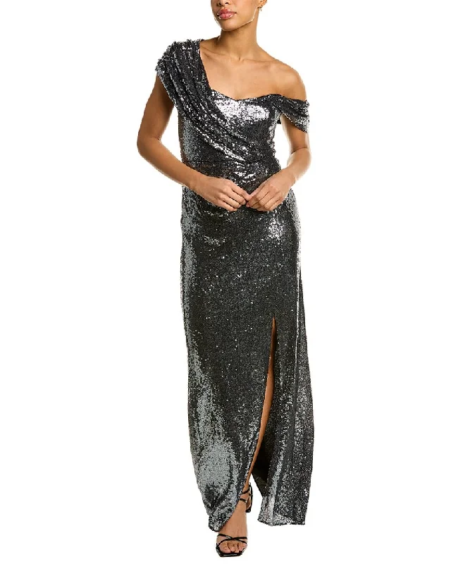 Stylish Clothes For Women Soft Textures Badgley Mischka Sequin Asymmetric Gown