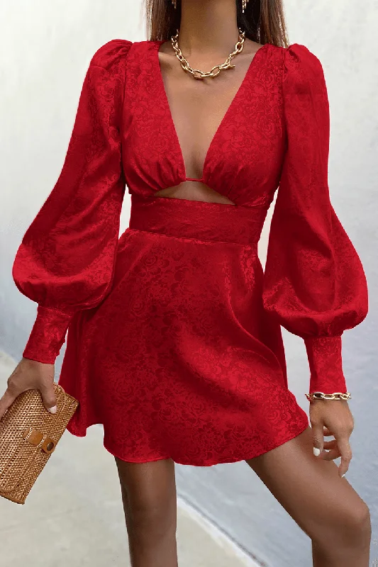 Women's Romantic Outfit Casual Elegance Rosalie Mini Dress - Red