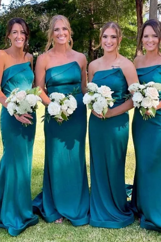 Chic Clothing For Women Minimalist Office - Ready Style Teal Blue Strapless Mermaid Long Bridesmaid Dress