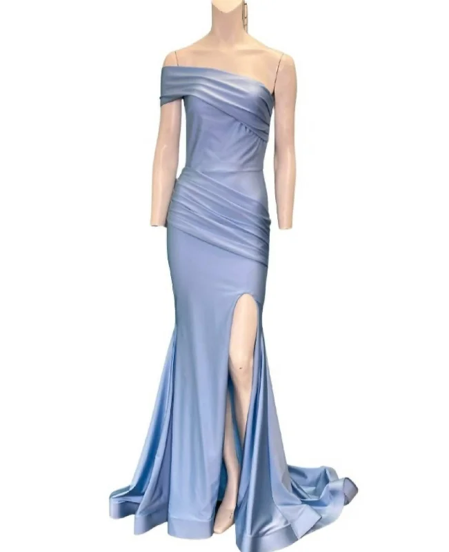 Modern Women's Attire End - of - Month Blowout One Shoulder Evening Gown In Cold Blue