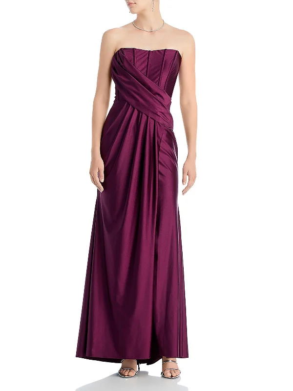 Women's Elegant Apparel Casual Weekend Relaxed Style Womens Satin Strapless Evening Dress