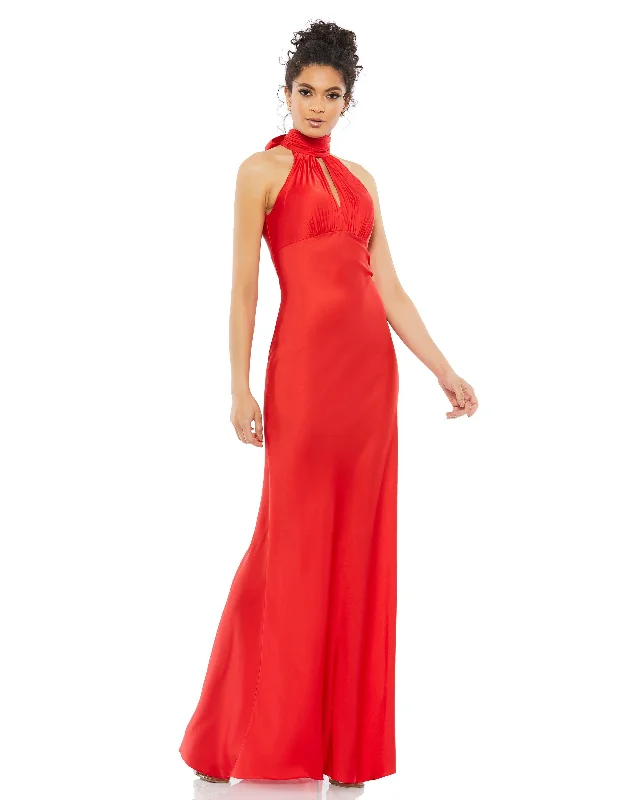 Women's Clothing For Holiday Travel Feminine Flow Keyhole Halter Empire Waist Gown