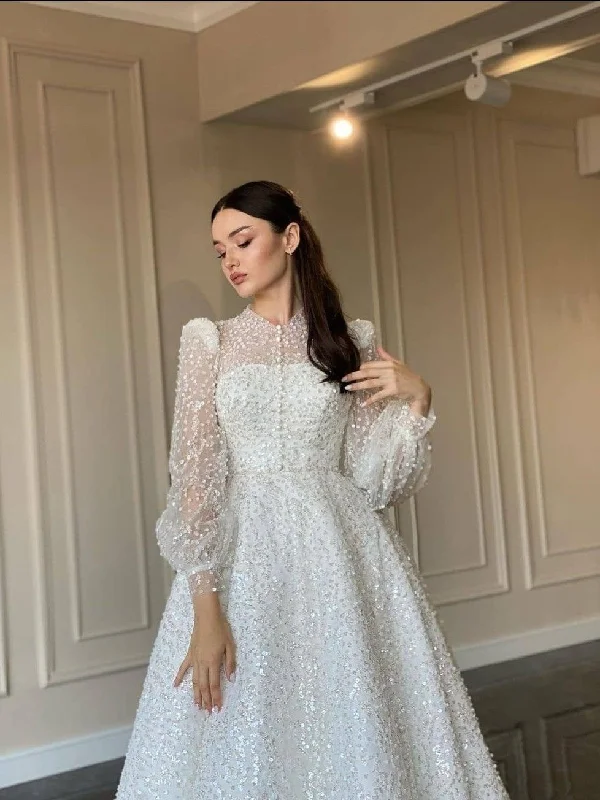 Comfortable Women's Apparel Dreamy Draping Elegant Beaded Sequin Wedding Dresses, A-line Wedding Dresses, Bridal Gown, Affordable Wedding Dresses