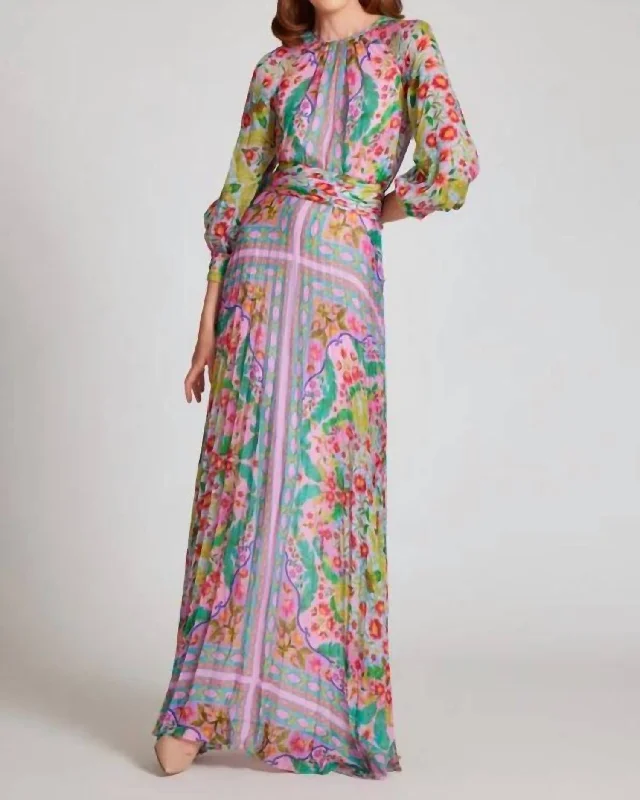 Women's Timeless Attire Buy More, Save More Patchwork Chiffon Gown In Pink Multi