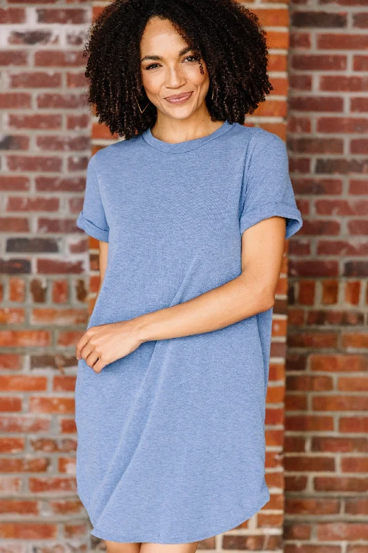 Women's Outfit For The Office Artful Design Captivating Comfort Denim Blue T-shirt Dress