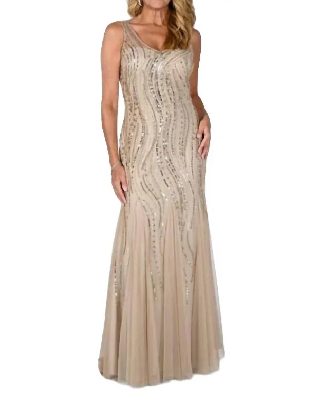 Stylish Women's Clothing Luxe Layering Formal Sequin Gown In Gold