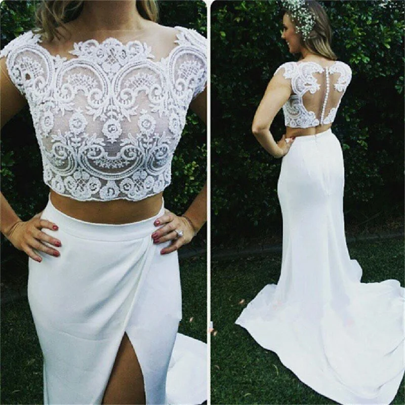 Comfortable Women's Apparel Feminine Elegance New Arrival Two Piece Lace  Most Popular Modest Custom handmade Wedding Dresses,  WD0335