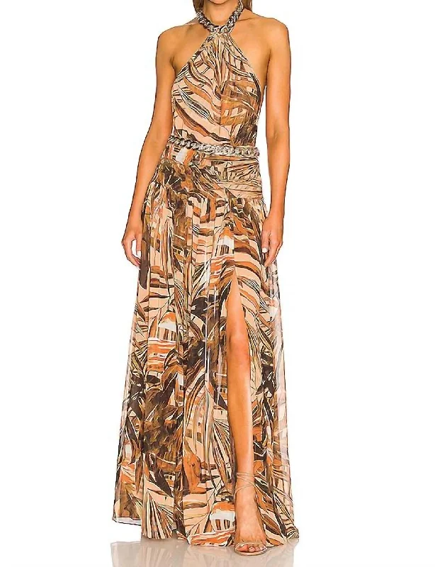 Women's Party Outfit Limited - Edition Drops Kenya Chain Gown In Brown/multi