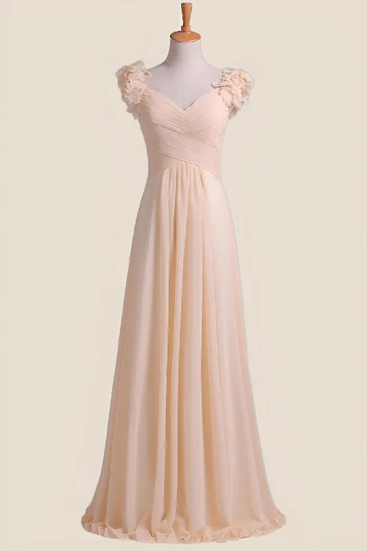 Women's Outerwear Garments Limited - Edition Drops Champagne Pleated Chiffon A-line Long Bridesmaid Dress