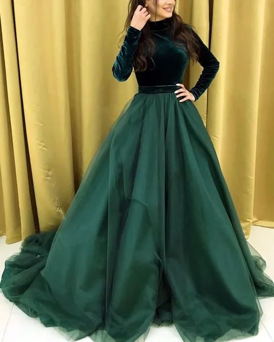 Comfortable Women's Attire Elegant Contour Green long sleeve Evening Dress Prom Dress    cg18518