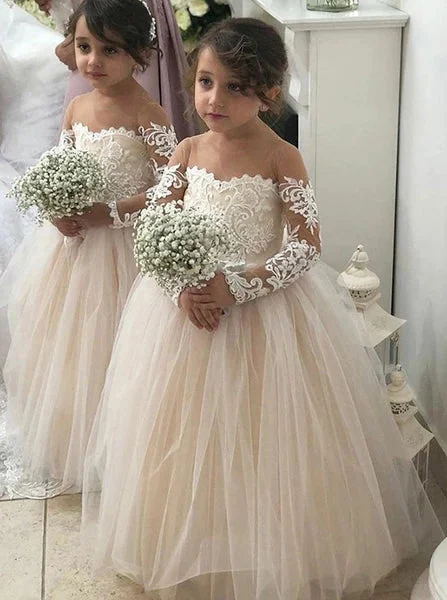 Charming Everyday Clothing For Women Save on Classic Elegant Styles A Line Round Neck Long Sleeves Tulle Flower Girl Dress OF139