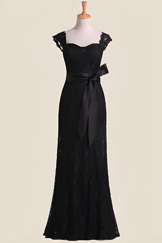 Comfortable Garments For Women Now on Sale for Chic Urban Styles Black Lace Sheath Long Bridesmaid Dress