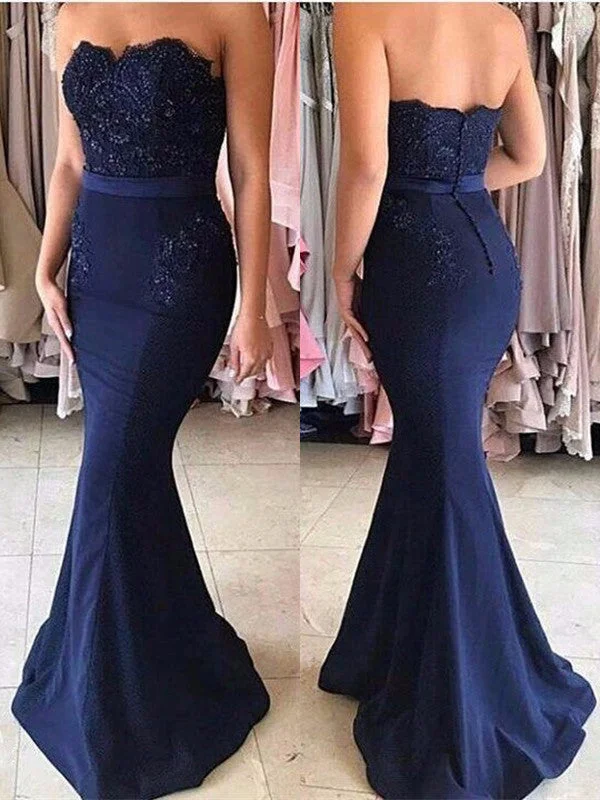 Women's Evening Outfit Effortless Comfort Sweetheart Neck Backless Mermaid Navy Blue Prom Dresses, Mermaid Navy Blue Bridesmaid Dresses, Formal Dresses