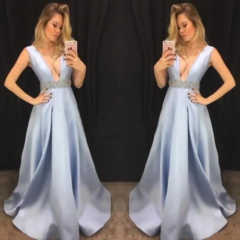 Women's Formal Clothes Minimalist Chic Beautiful Prom Dress, Sexy Blue A Line Prom Dress, Sleeveless Evening Dresses, Long Prom Dress  cg7280