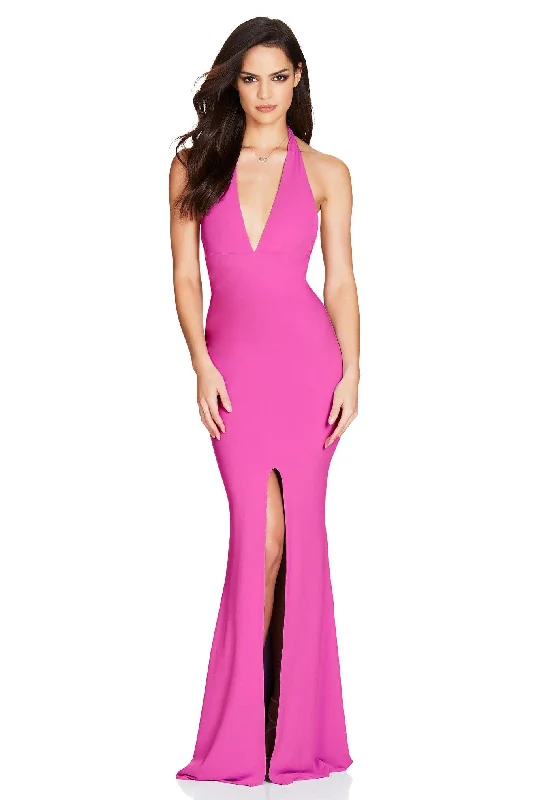 Women's Travel Attire Feminine Flow Nookie Illegal Halter Gown - Neon Pink