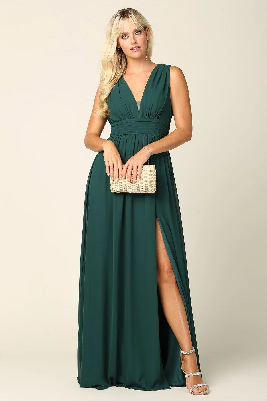 Women's Wardrobe Apparel Now on Sale for Chic Urban Styles Long Sleeveless Formal Bridesmaids V Neck Dress