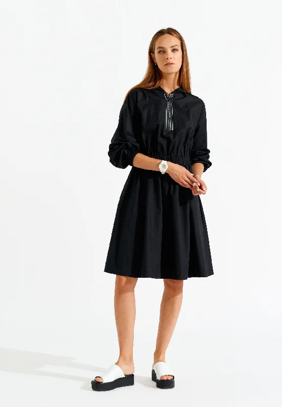 Elegant Women's Attire Limited - Edition Drops Hooded Long Sleeve Dress with Pockets