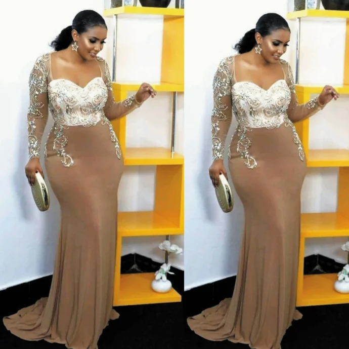 Women's Plus-Size Clothes Feminine Elegant crystal prom dresses 2021 mermaid floor length chiffon long sleeve formal dresses   cg13916