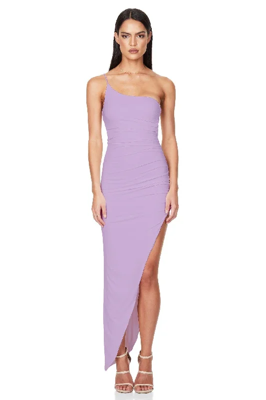 Women's Holiday Outfit Modern Glamour Nookie Aria One Shoulder Gown - Lilac