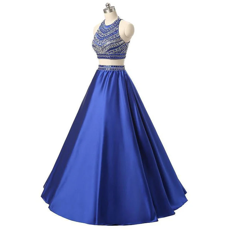 Casual Clothes For Women Dreamy Aesthetic Elegant High Neck Beading Crystal Prom Dresses Long Satin A Line Two Pieces Evening Gowns