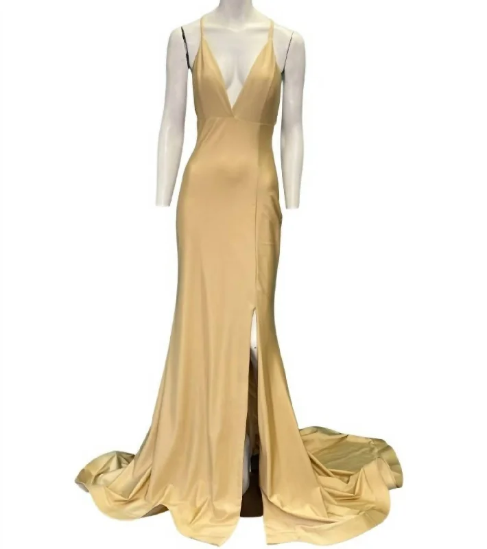 Women's Chic Outerwear Attire Feminine Soft - Hued Styles Evening Gown In Toffee