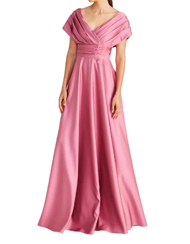 Sustainable Women's Apparel Tropical Island - Inspired Attire Cecelia Draped A Line Gown In Vintage Primrose