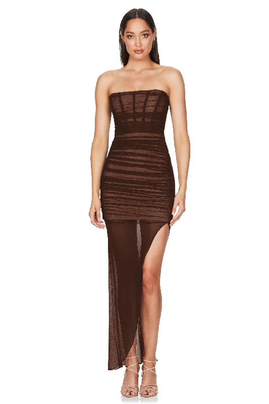 Affordable Fashion Clothing For Women Art Deco Geometric Pattern Look Nookie Eden Gown - Chocolate