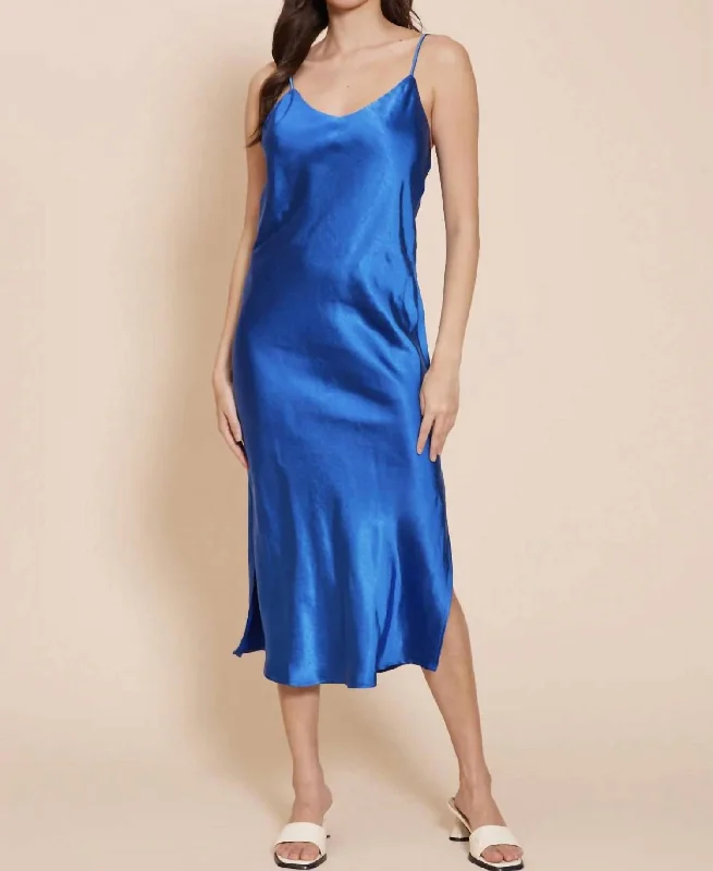 Women's Formal Clothes Feminine Elegant Colette Satin Slip Dress In Blue