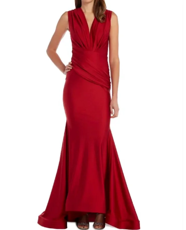 Women's Casual Wear Clothes Graceful Drape Classic Evening Gown in Red