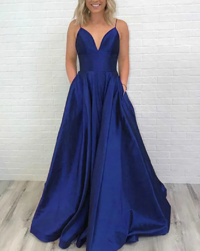 Women's Functional Apparel For Outdoor Activities Exquisite Craftsmanship Fashion A Line Satin Long Girls Formal Prom Dress 2022 With Pocket PL5244