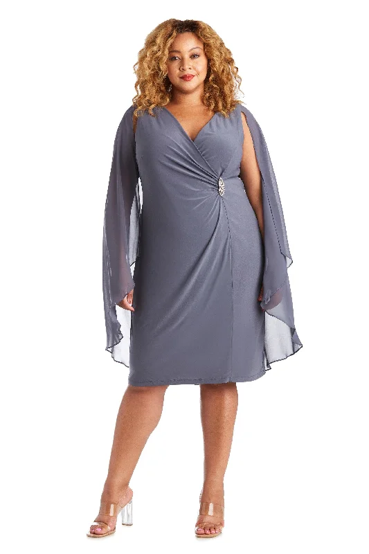 Women's Everyday Attire Cottagecore Rustic Charm Style R&M Richards 5806W Short Plus Size Cape Dress