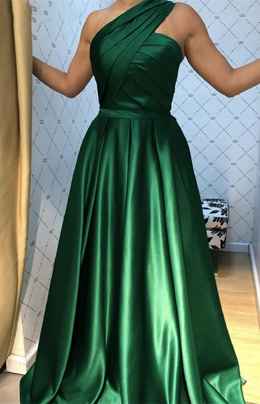 Classic Women's Apparel Vintage Charm One Shoulder A Line Satin  Emerald Green Formal Evening Dress,Prom Party Long Gown PL10420