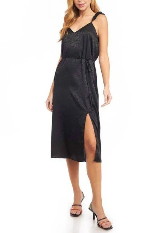 Women's Clothing Sets Chic Sophistication Satin Scrunch Strap Midi Dress In Black