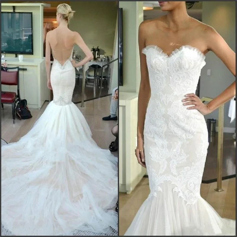 Affordable Luxury Women's Garments Casual Elegance Charming Mermaid Tulle and Lace Sweetheart V back Unique  Wedding Dress On sales, PD0388