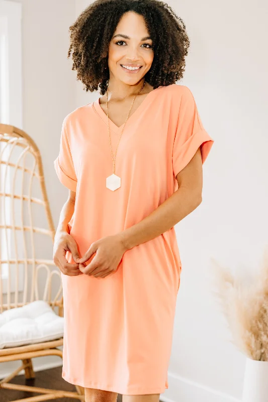 Women's Comfortable Lounge Outfit Elegant Details Everywhere You Go Coral Orange T-shirt Dress