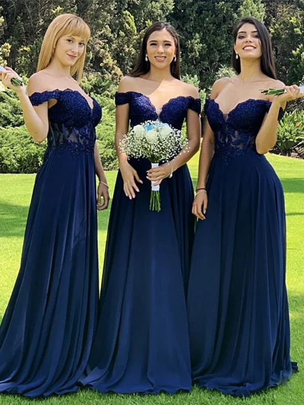 Women's Cozy Outfit For Lounging Romantic Date - Night Ensemble Off Shoulder Navy Blue Lace Beaded Prom Dresses, Navy Blue Lace Bridesmaid Dresses, Long Navy Blue Formal Graduation Evening Dresses SP2431