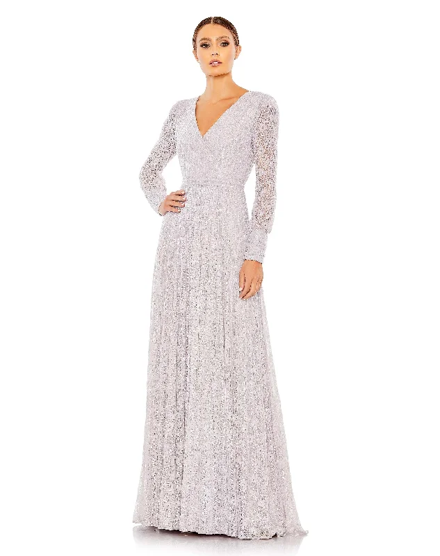 Women's Seasonal Clothing Fashion-Forward Style Beaded Lace Long Sleeve Wrap Over Gown