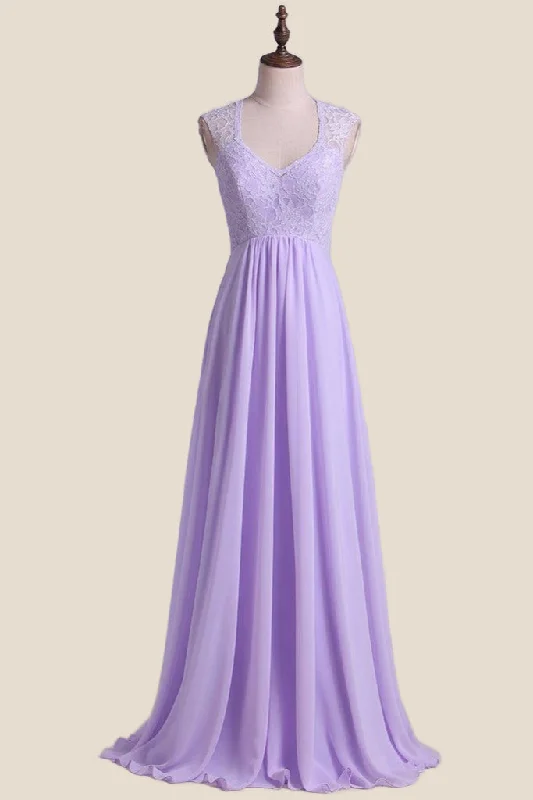 Women's Garments Today Only Lavender Lace and Chiffon A-line Long Bridesmaid Dress