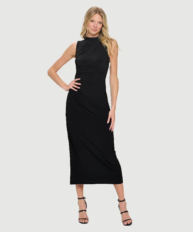 Women's Seasonal Apparel Casual Weekend Relaxed Style Sleeveless Maxi Side Gathered Dress