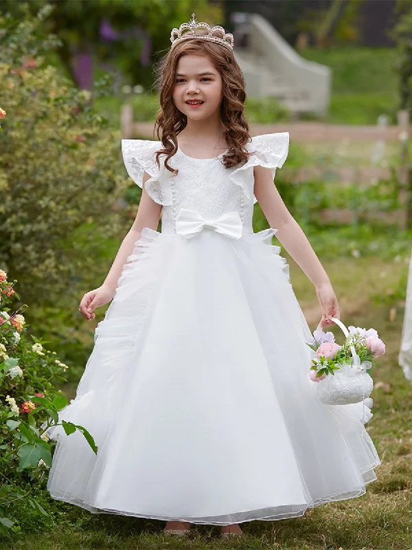 Women's Plus-Size Apparel Romantic Date - Night Ensemble A-Line/Princess Scoop Sleeveless Flower Girl Dresses with Appliques & Ruffles