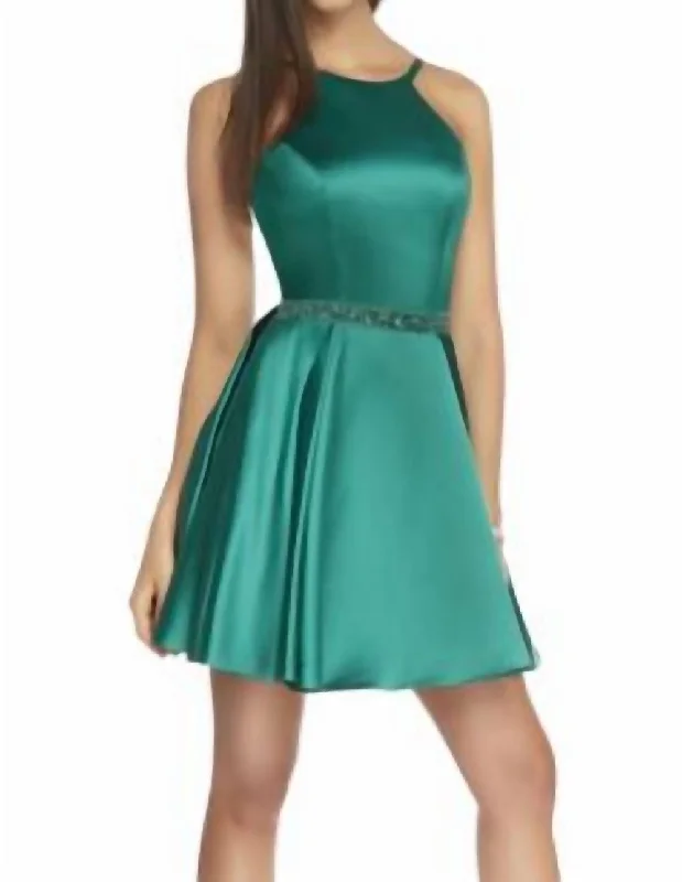 Women's Clothing Sets Lightweight Fabric Strappy Back Short Silk Satin Dress In Emerald