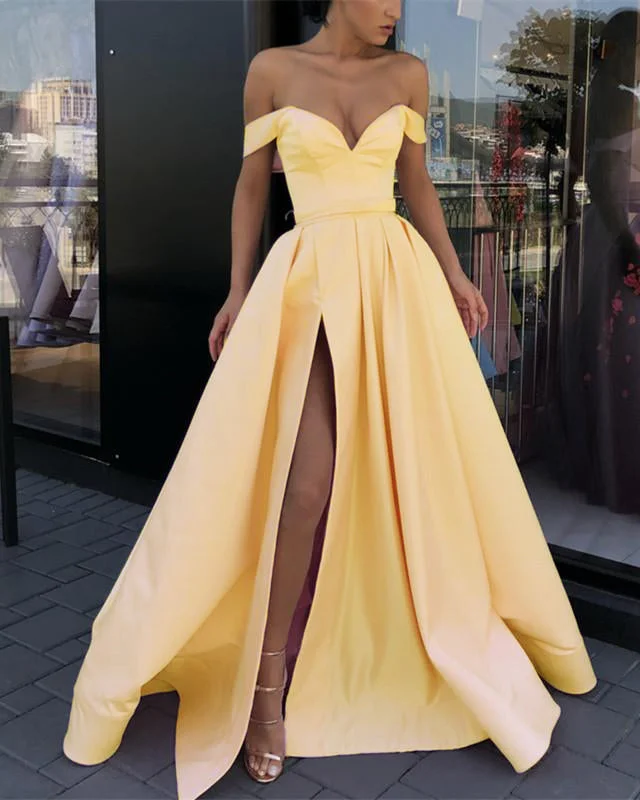 Women's Outerwear Apparel Final Clearance Lilac Slit A Line Satin Formal Evening Dress Prom Party Dresses 2019 PL124