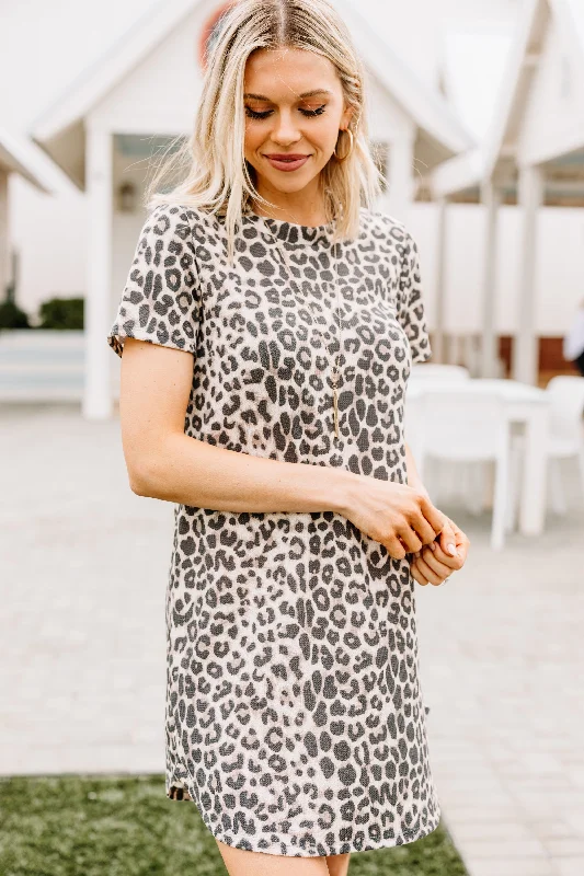 Women's Relaxed Outfit Minimalist Chic Make It Yours Brown Leopard T-shirt Dress