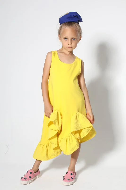 Casual Clothes For Women Vintage Charm YELLOW SLEEVELESS FLOUNCE DRESS