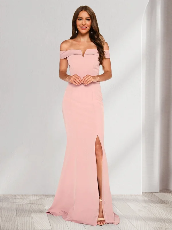 Affordable Women's Outfit Vintage Charm Trumpet/Mermaid Off-the-Shoulder Sleeveless Floor-Length Evening Dresses with Split Side