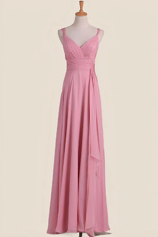 Women's Evening Garments Buy More, Save More Blush Pink Empire Pleated Chiffon Long Bridesmaid Dress