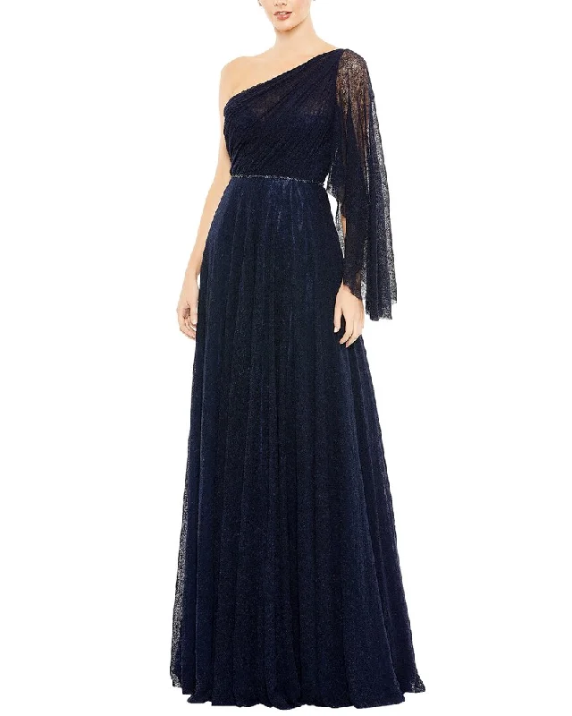 Women's Contemporary Apparel Boho - Chic Festival - Ready Style Mac Duggal Lace One-Shoulder Illusion Sleeve A-Line Gown